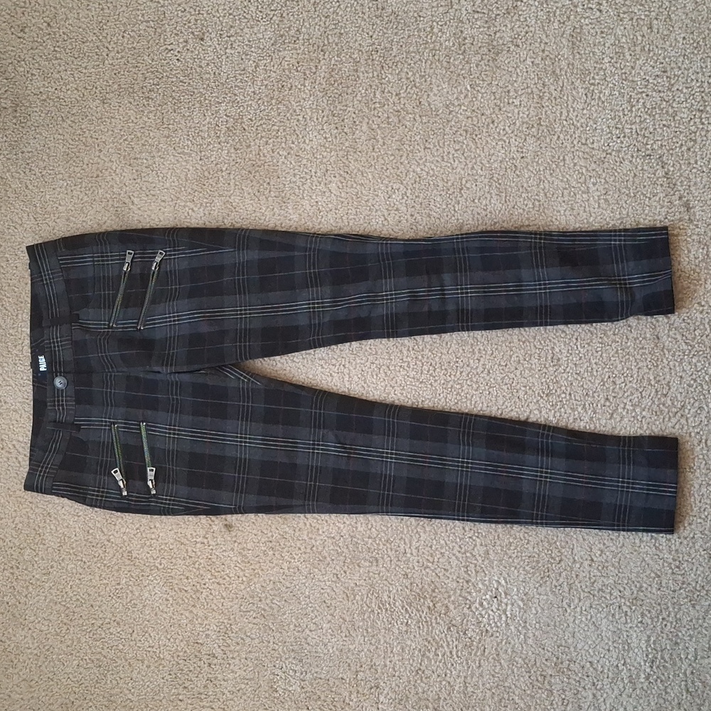 Paige • Black Plaid Zippered Edgerton Skinny Pants